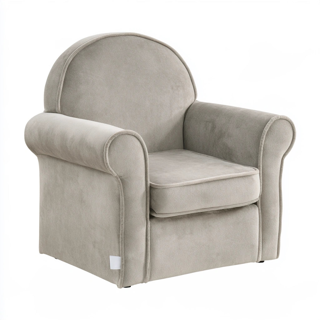 Decodavenport plush light gray velvet accent armchair with white accents, ideal for living room or home decor.