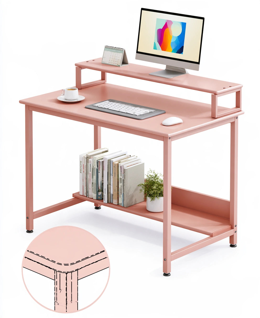 Pink Decodavenport computer desk with sleek design, displayed on a white background, suitable for home office or workspace.