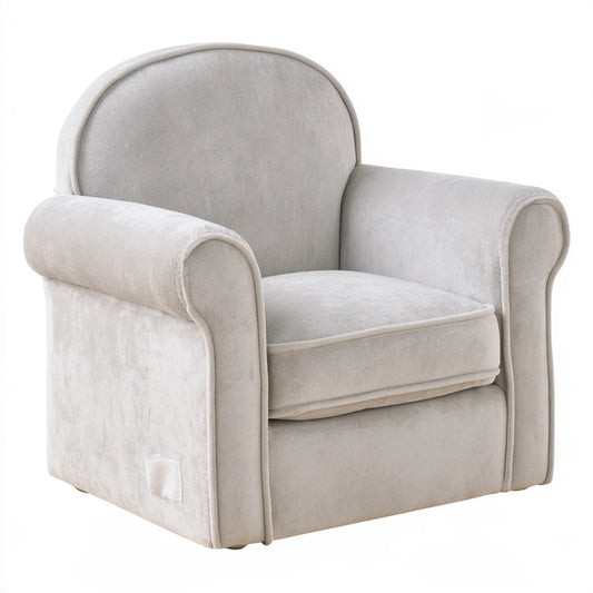 Decodavenport plush light gray velvet accent armchair with white armrests, ideal for living room decor.